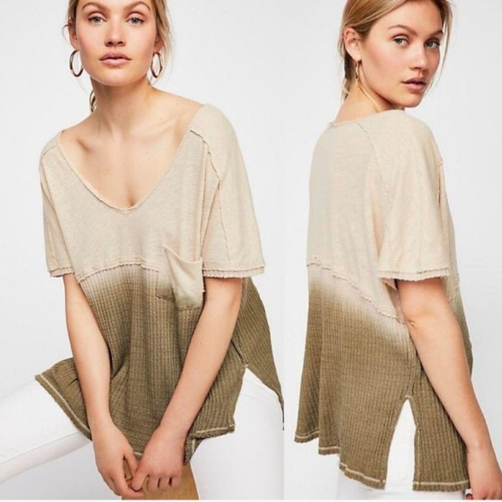 Free People Two-Tone Grey Short Sleeve Tee